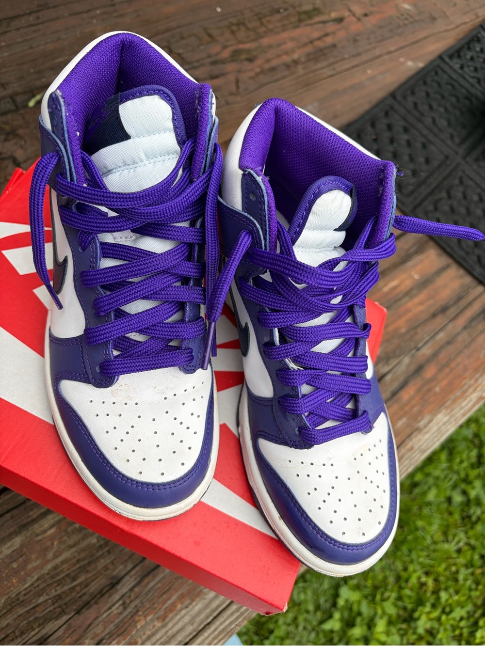 Nike Purple and White Dunk highs